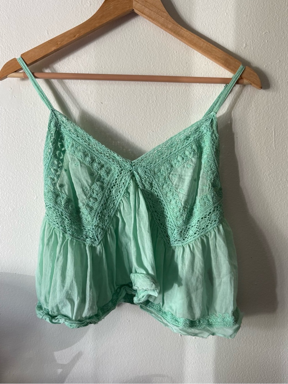 POL Mint Green Crochet Trim Spaghetti Strap Camisole